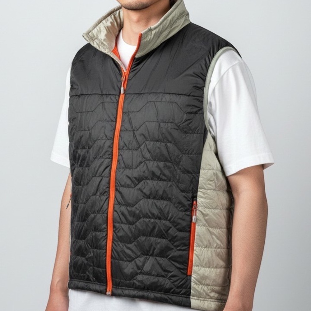 Hexa Custom Puffer Vest Mens XXL Black Grey Orange Full Zip Quilted Insulated
